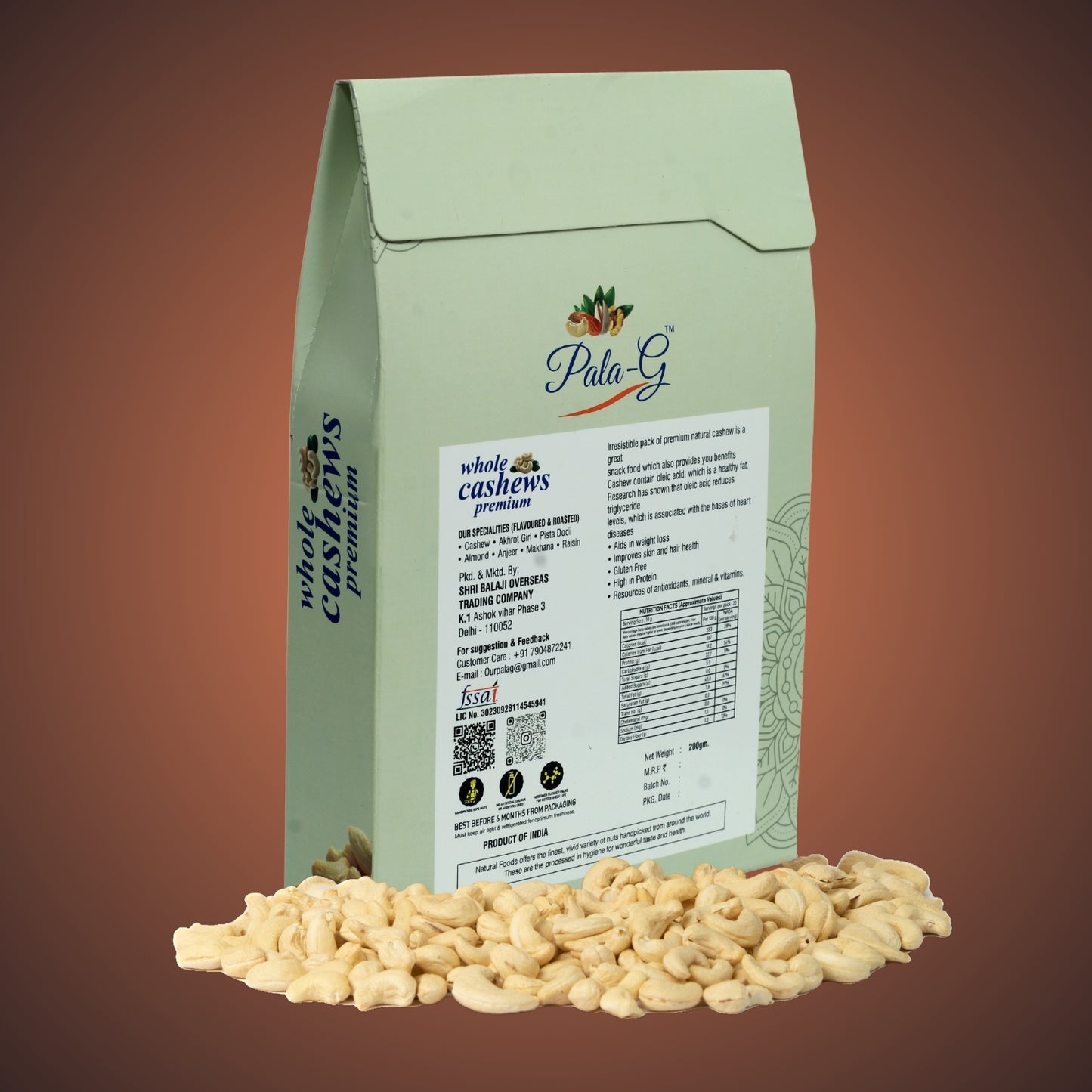 Premium Whole Cashew Nuts (Kaju) 200g π₯ | Fresh, Crunchy & Handpicked | Healthy Snack (Pack of 1)