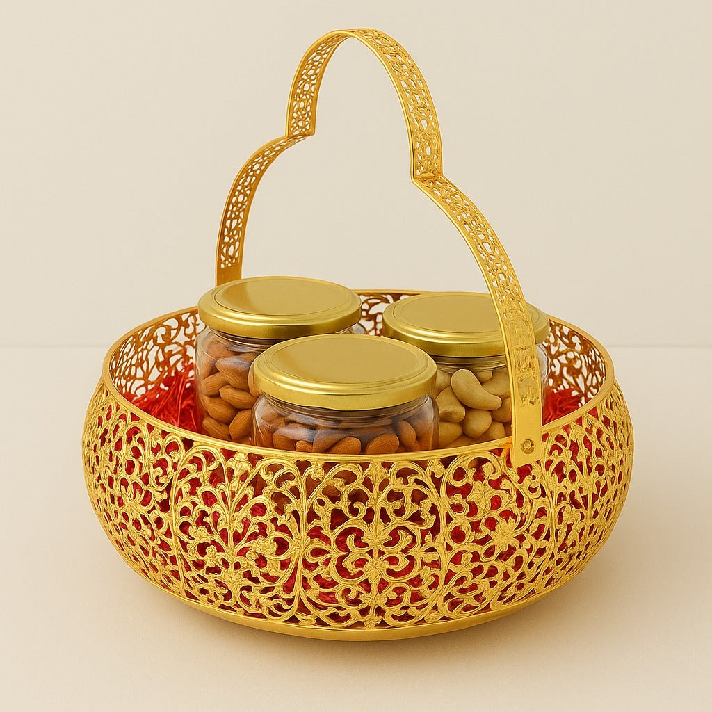 Golden Dry Fruit Hamper – 3 Jars (Badam, Kaju, Kishmish) – 180g Each