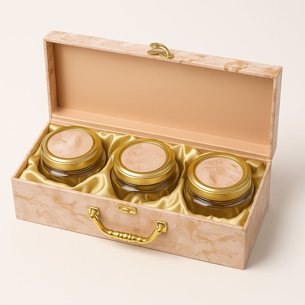 Premium 3 Jar Dry Fruit Gift Box | Kaju, Badam, Kishmish | 180g Each | Elegant Marble Finish Festive Hamper