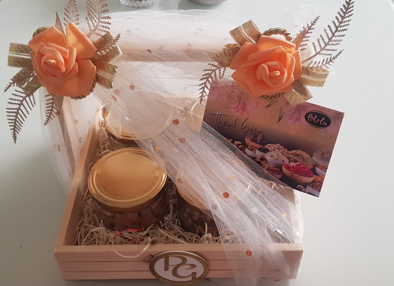 Premium Wooden Dry Fruits Gift Box | 4 Glass Jars x 180g Each | Kaju, Badam, Kishmish, Pista | Festive & Corporate Luxury Hamper