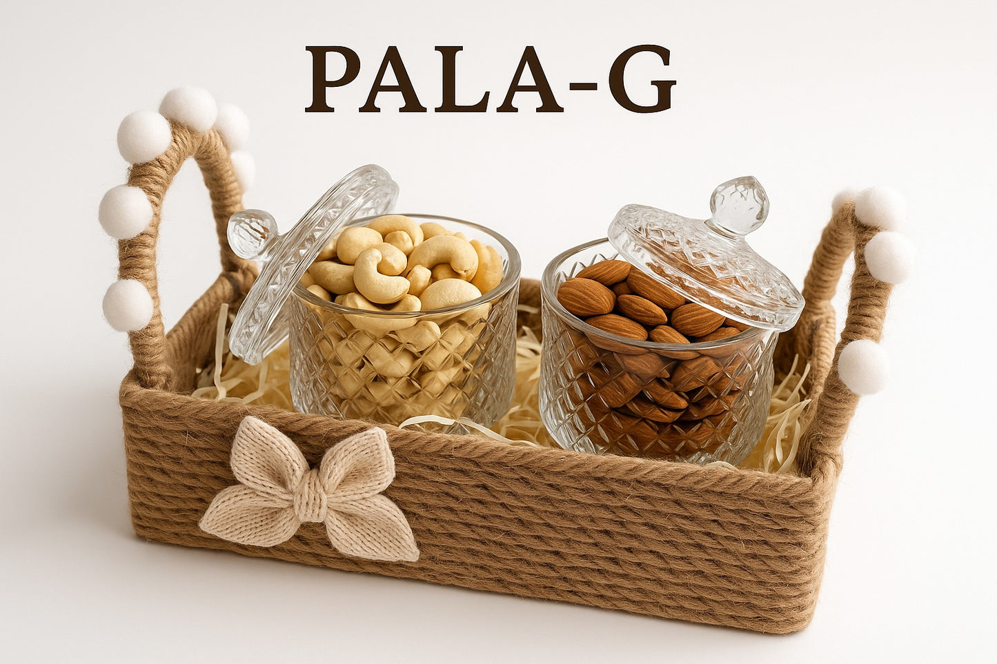 Rustic Gift Basket with 2 Glass Jars | 200g x 2 Premium Dry Fruits | Elegant Festive Hamper