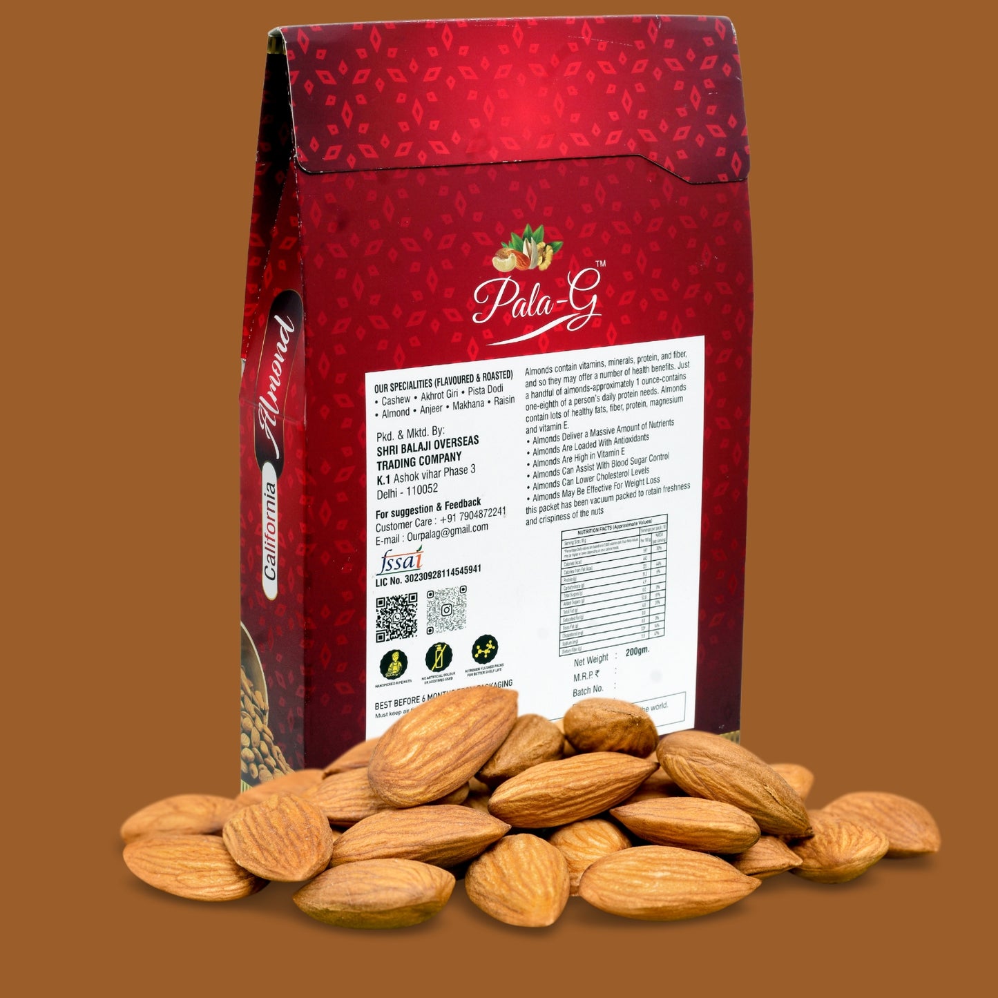 Premium Almonds (Badam) 200g 🥜 | Fresh, Crunchy & Natural | Healthy Snack for Daily Use & Gifting 🎁(Pack of 1)