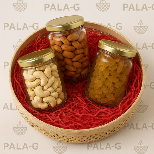 Premium Dry Fruits Gift Set | Assorted 3 Jar Hamper | Healthy Gift Basket | 100gm Each – Kaju, Badam & Kishmish