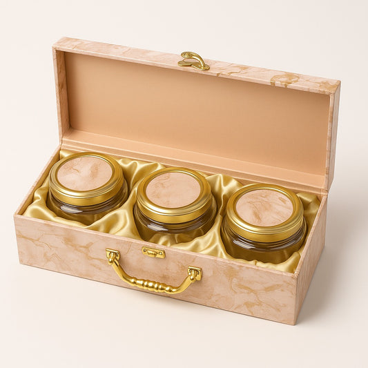 Premium 3 Jar Dry Fruit Gift Box | Kaju, Badam, Kishmish | 180g Each | Elegant Marble Finish Festive Hamper