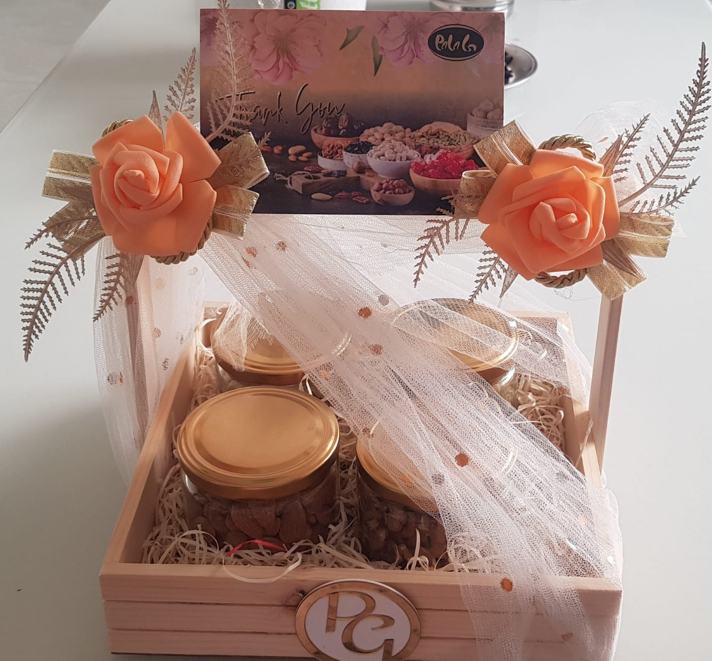 Premium Wooden Dry Fruits Gift Box | 4 Glass Jars x 180g Each | Kaju, Badam, Kishmish, Pista | Festive & Corporate Luxury Hamper