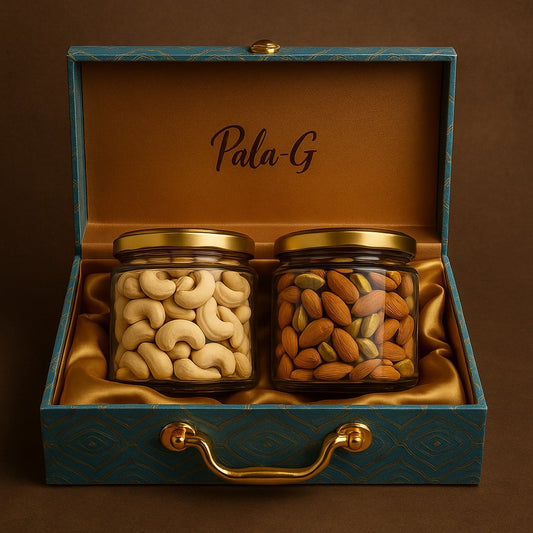 Premium Dry Fruit Gift Box – 2 Jars (180g Each) | Kaju & Badam | Festive & Corporate Gifting Hamper