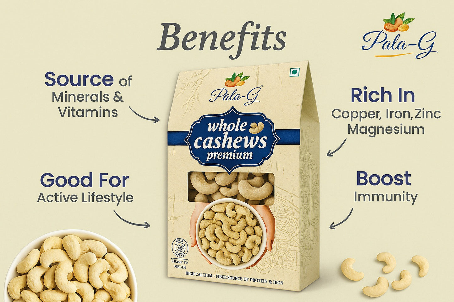 Premium Whole Cashew Nuts (Kaju) 200g 🥜 | Fresh, Crunchy & Handpicked | Healthy Snack (Pack of 1)