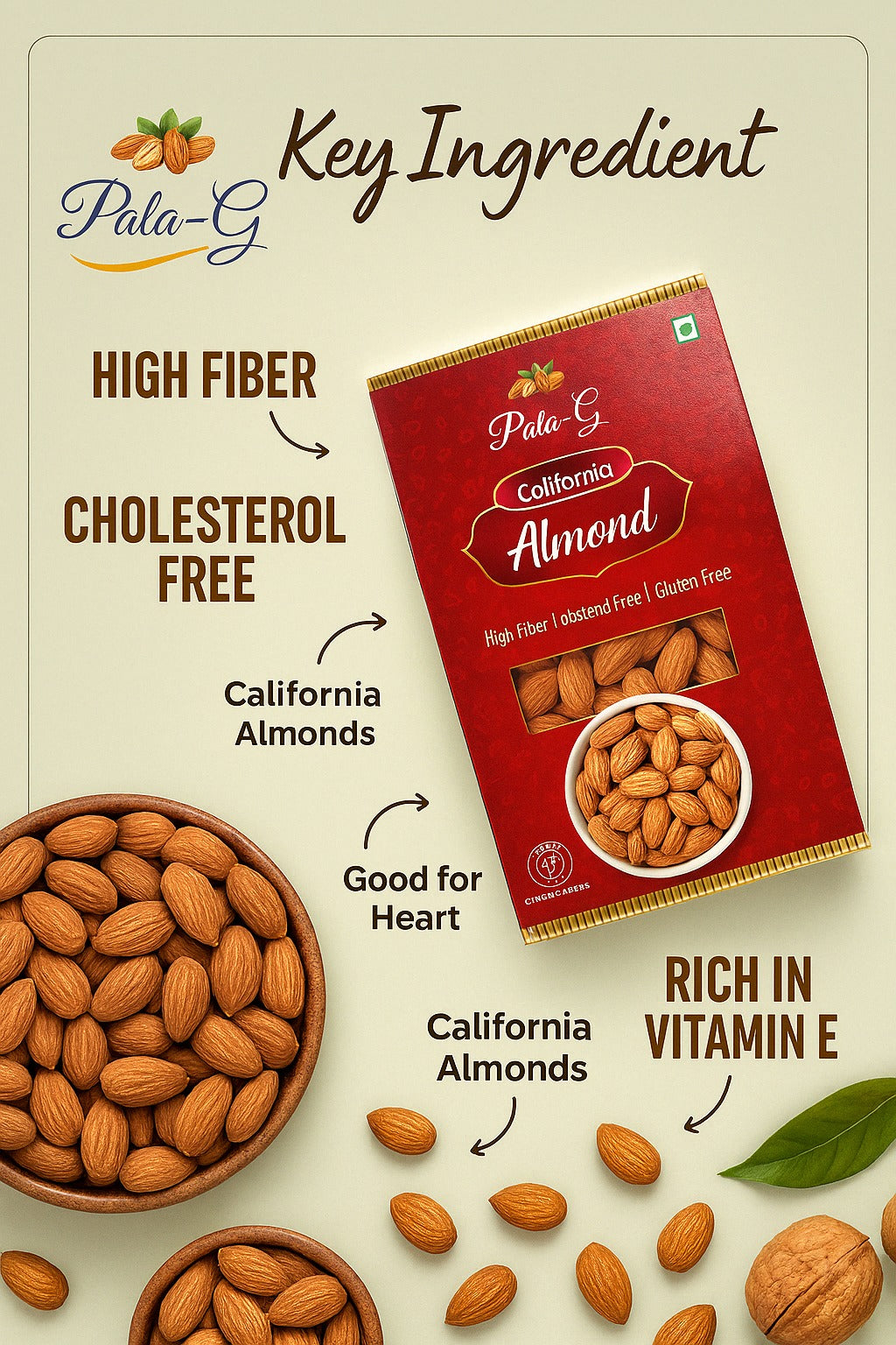 Premium Almonds (Badam) 200g 🥜 | Fresh, Crunchy & Natural | Healthy Snack for Daily Use & Gifting 🎁(Pack of 1)